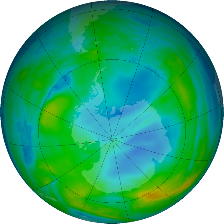 Antarctic ozone map for 14 June 1990